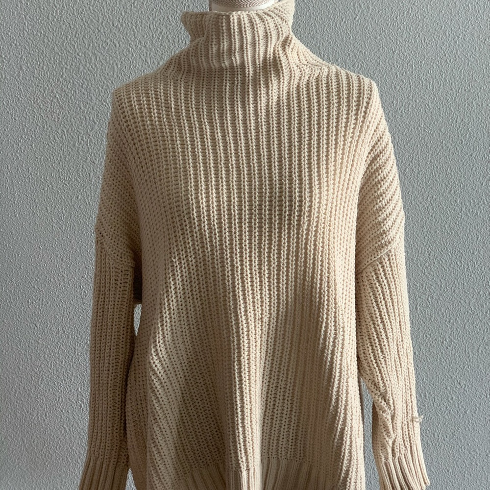 Cream Oversize Turtle Neck Sweater